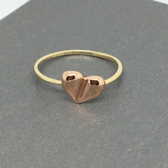 14K Real Two-Tone Gold Heart Ring